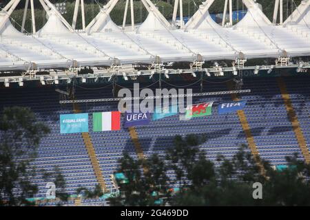 Rome, Italy. 19th June, 2021. ROME, ITALY - 19.06.2021: Olympic Stadium is ready before the UEFA Euro 2020 Championship Group A match between Italy vs Galles at Olympic Stadium on June, 19, 2021 in Rome, Italy. Credit: Independent Photo Agency/Alamy Live News Stock Photo
