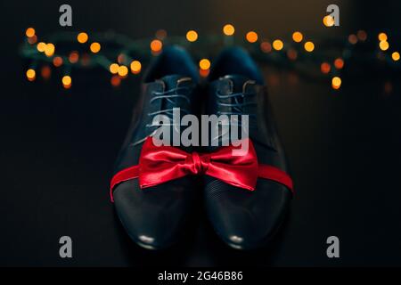 Men's shoes and bow tie. Wedding accessories Stock Photo