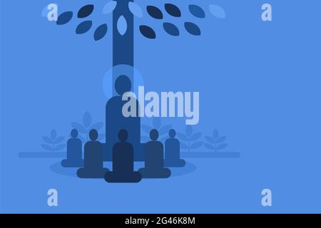 Illustration of 'Gurukul' system of education in which teacher and students sitting together Stock Vector