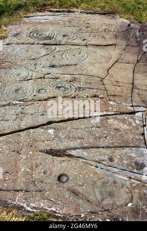 Cup and ring marked stones at Cairnbaan in Argyll, Scotland Stock Photo