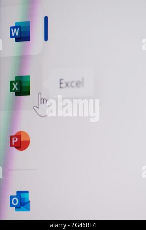 New york, USA - May 17, 2021: Start microsoft excel app on screen macro close up view Stock Photo