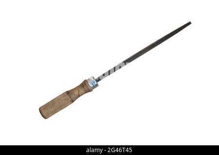 A file with a wooden handle for metal processing isolated on a white background. Stock Photo