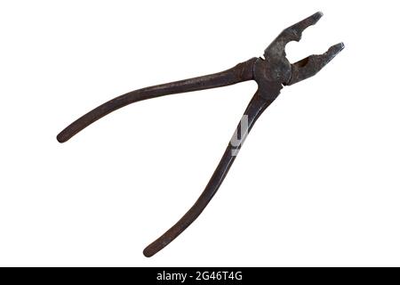 Old rusty pliers isolated on a white background. Stock Photo