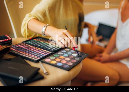 Case makeup artist. A set of brushes, powder, foundation. Tools Stock Photo