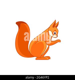 Cute Squirrel Cartoon character of a mammalian rodent. A wild forest creature with orange fur. Side view. Vector flat illustration isolated on a white Stock Vector