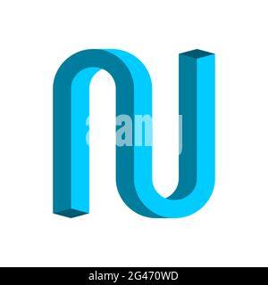 Letter N and U logo. Impossible abstract shape. Blue gradient. Optical illusion. Intertwined infinite symbol on white background. Visual trick. Vector Stock Vector