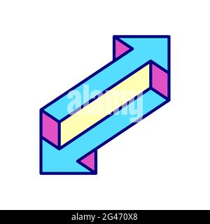 Impossible arrow shape. Double sided arrows optical illusion. Geometric visual trick. Bright colored abstract pointer symbol. Optical illusion. Vector Stock Vector