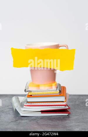 Organized Stack Note Pad, Bundle Notebooks, Neat Pile Documents, Pleasant Arrangement Writing Materials, Clean Workspace, Office Stock Photo