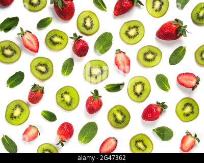 Fruit, berryes and leaves pattern background, isolated Stock Photo