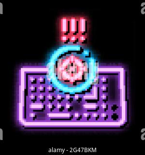 bacteria on computer keyboard neon glow icon illustration Stock Vector