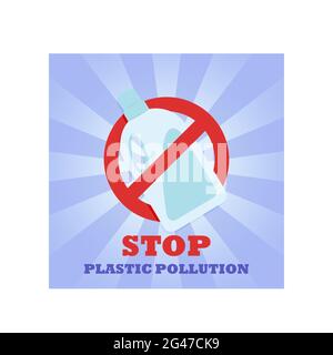 Plastic bottle of detergent. Prohibition sign. No symbol. Banner. Stop plastic pollution. Stock Vector