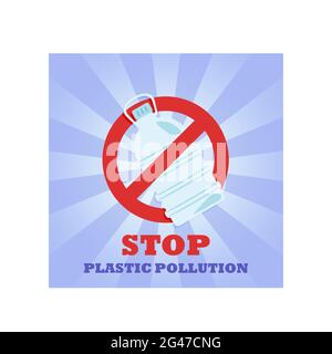 Plastic bottle. Prohibition sign. No symbol. Banner. Stop plastic pollution Stock Vector