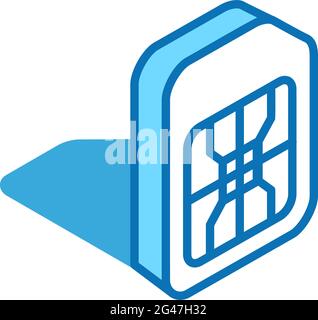 SIM card isometric icon. Mobile slot, technical phone card 3D line symbol. Stock Vector