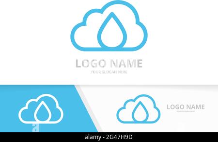 Vector water and cloud logo combination. Unique oil drop and storage logotype design template. Stock Vector