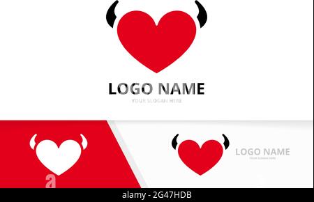 Heart and horns logo combination. Evil love logotype design template. Stock Vector