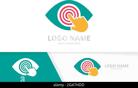 Vector eye and hand logo combination. Unique click logotype design template. Stock Vector