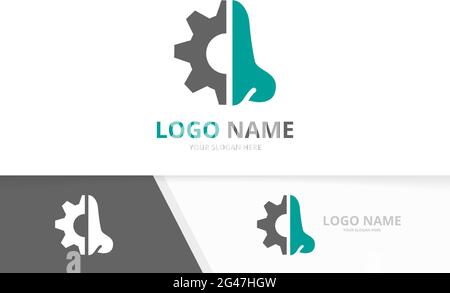 Vector nose and gear logo combination. ENT clinic, otolaryngology logotype design template. Stock Vector