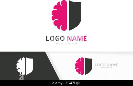 Vector shield and brain logo combination. Security education logotype design template. Stock Vector