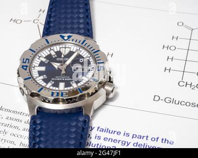 BANGKOK - SEPTEMBER 2: Seiko diver automatic watch, Royal blue monster  limited model for only Thailand, place on chemistry journal paper under low  key Stock Photo - Alamy