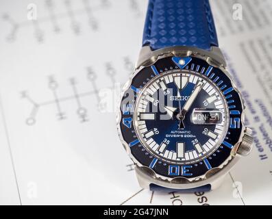 BANGKOK SEPTEMBER 2 Seiko diver automatic watch Royal blue