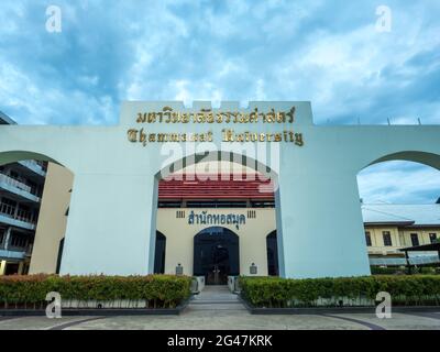 BANGOK - SEPTEMBER 9: Thammasart university library building under cloudy twilight sky in Bangkok, Thailand, was taken on September 9, 2015. Stock Photo