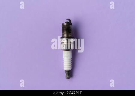 iridium car candle flat lay, spark plug and ignition system equipment Stock Photo