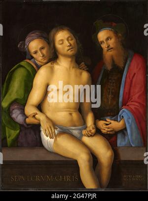 Pietro Perugino -  Dead Christ with Joseph of Arimathea and Nicodemus Sepulcrum Christi Stock Photo