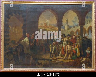 Paris, France - 21 05 2021: Louvre Museum. Denon wing. Napoleon Bonaparte visiting the plague-Stricken in Jaffa painting by Antoine Jean Gros Stock Photo