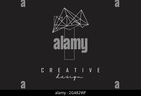 Outline Letter T logo design with broken stone detail. Vector Illustration with geometrical effect and creative T letter. Stock Vector