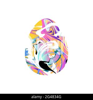 Marble texture egg. Liquid texture happy easter symbol. Painted pink, red, blue gradient egg isolated on white background. Vector stock illustration, Stock Vector
