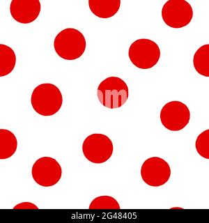 Seamless polka dots pattern. Hand drawn red points isolated on white background. Abstract dotted image. Random circles picture. Stock color illustrati Stock Vector