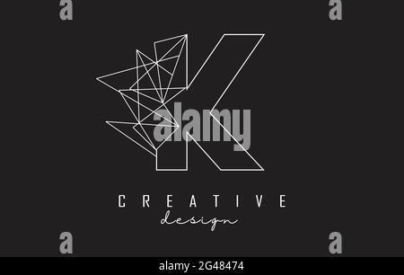Outline Letter K logo design with broken stone detail. Vector Illustration with geometrical effect and creative K letter. Stock Vector