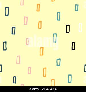 Scandinavian Seamless neutral pattern. Blue, pink, white, black, gold hand-drawn rectangles on a yellow background. Cozy ornament. Vector illustration Stock Vector