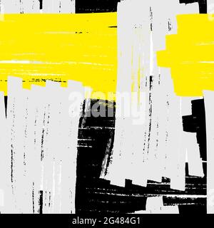 Seamless vector grunge pattern. Colored brush strokes on white background. Yellow, black, Gray swatch highlighter marker. Stock graffiti illustration Stock Vector