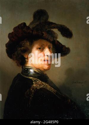 Rembrandt Harmenszoon Van Rijn -  Tronie of a Man with a Feathered Beret Stock Photo