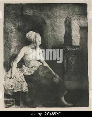 Rembrandt Harmenszoon Van Rijn -  Woman Seated Before Dutch Stove 1658 Stock Photo