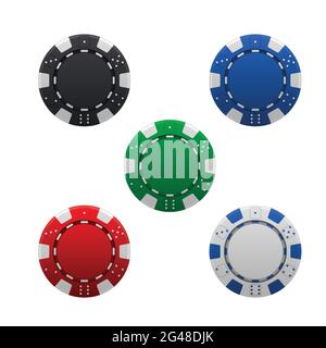 Isolated poker chips. Set of colored chips for poker and casino. Realistic casino chips illustration on white background. Stock Vector