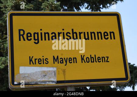 sign of village part Reginarisbrunnen Stock Photo