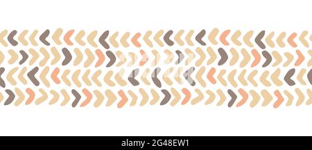 Beige doodle horizontal border chevron repeat pattern. Vector hand drawn seamless background. For wrapping, invitations, card or scrapbooking. Stock Vector