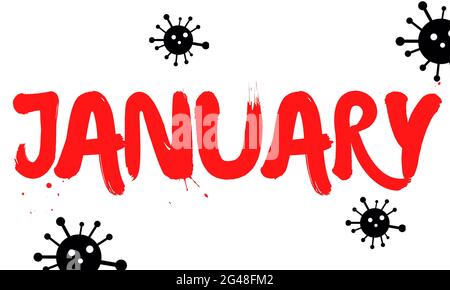 January impacted by Corona Virus logo, symbol, icon, sign. Covid-19 virus cell concept illustration on white background Stock Photo