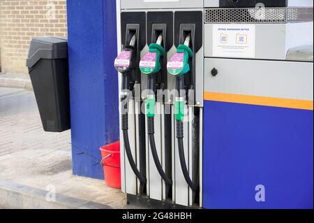 Glasgow, Lanarkshire. Scotland, UK. June 12th 2021: Fuel pumps at garage during inflation of petrol and diesel price Stock Photo