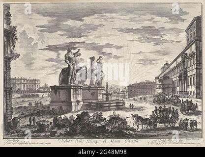 Piazza del Quirinale te Rome; View of the square of Monte Cavallo; Gezichten op Rome; Views of Rome designed and engraved by Giambattista Piranesi Architect Ve (Nez) iano. Gezicht Op Het Piazza del Quirinale Op de Quirinaalheuvel Te Rome Met Het Palazzo del Quirinale en de Fontana di Monte Cavallo (Fontein Met Castor en Pollux). Titel en Verklande Lijst Met Nummers in Overtermard. Stock Photo