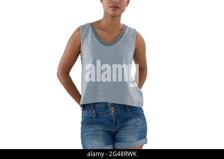 Mid section of young woman in casual clothing Stock Photo
