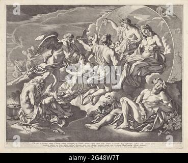 Apollo framed by zodiac Apollo, the sun god, floating in the air with ...