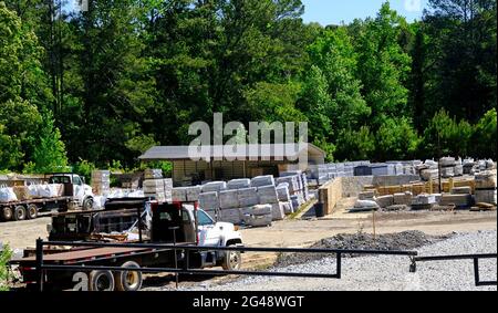 Granite Slab and Old Truck Stock Photo
