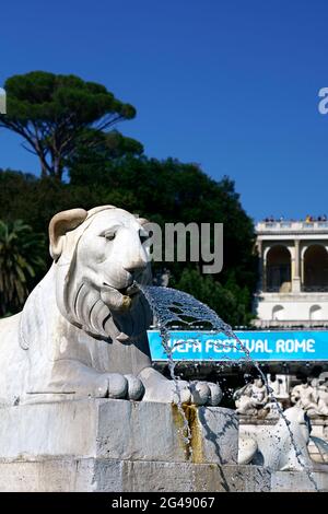 Uefa Champions League Euro 2020, European Football Championships. Fan Zone. Football Village in Piazza del Popolo Square. Rome, Italy, Europe. 2021 Stock Photo