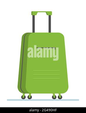 Green travelling baggage suitcase. Flat design style modern vector illustration icons of travel by plane. Stock Vector