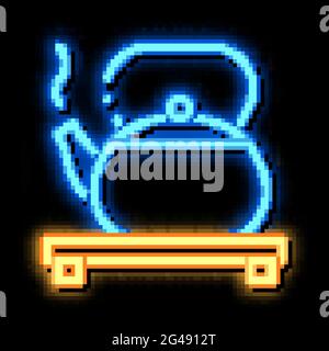 hot kettle on stand neon glow icon illustration Stock Vector