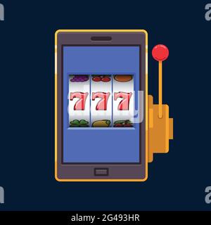 Blue jackpot lucky wins slot machine on mobile phone vector illustration Stock Vector