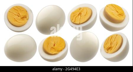 Hard boiled chicken eggs isolated on white background Stock Photo
